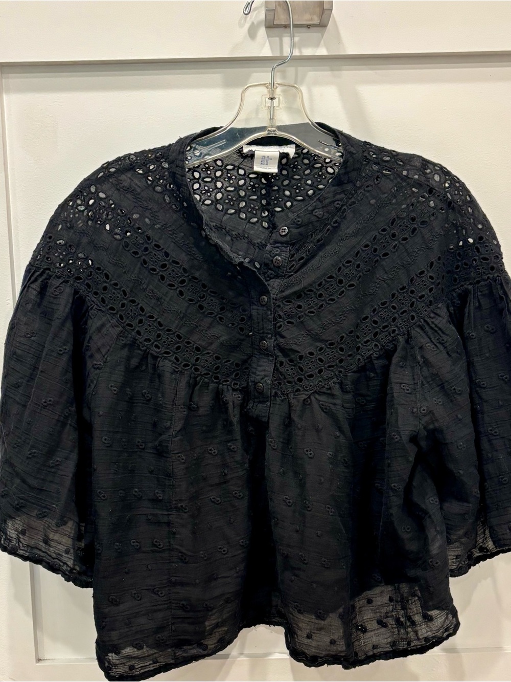 Calypso St. Barth Black Eyelet Cotton Cropped Sheer Top